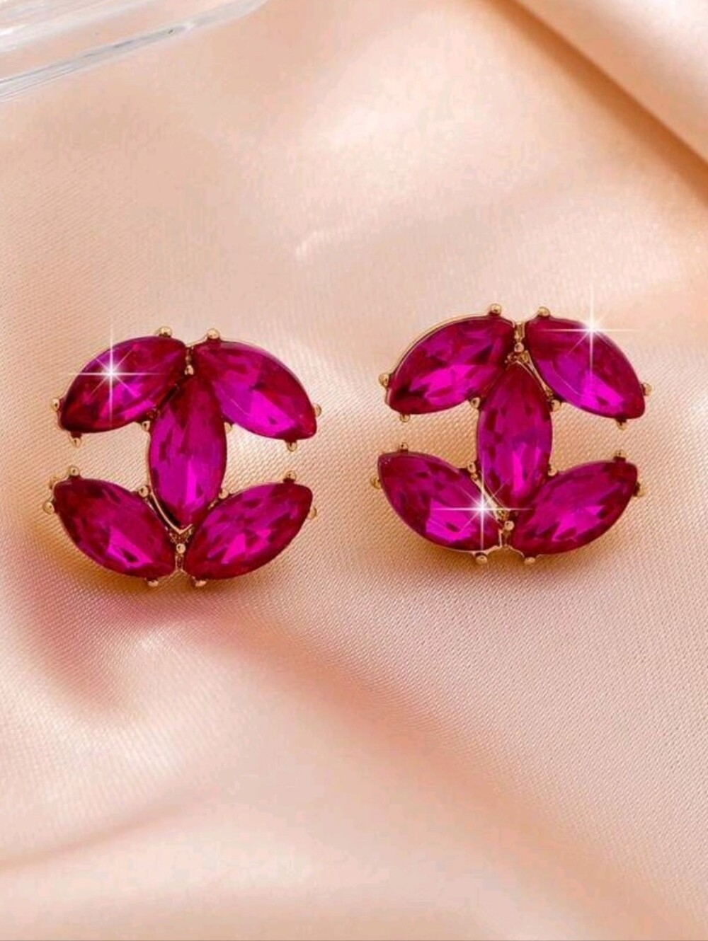 Pink Crystal Fashion CC Stud Earrings